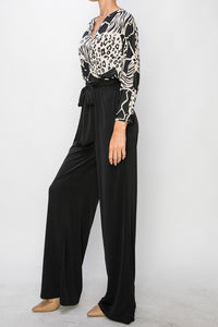 Black Venechia Wrap Jumpsuit With 3/4 Sleeves