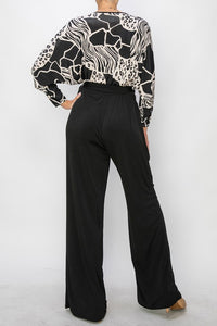 Black Venechia Wrap Jumpsuit With 3/4 Sleeves