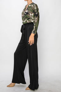 Olive Combo Venechia Wrap Jumpsuit With 3/4 Sleeves