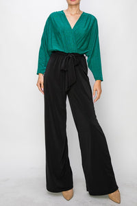 Green Gliler Wrap Jumpsuit With 3/4 Sleeves