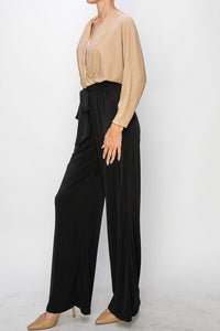 Champagne Gliler Wrap Jumpsuit With 3/4 Sleeves