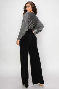 Silver Gliler Wrap Jumpsuit With 3/4 Sleeves