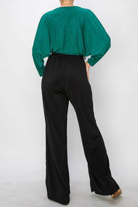 Green Gliler Wrap Jumpsuit With 3/4 Sleeves