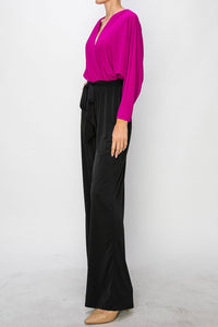 Fushcia Gliler Wrap Jumpsuit With 3/4 Sleeves