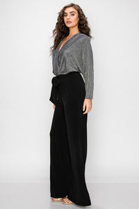 Silver Gliler Wrap Jumpsuit With 3/4 Sleeves