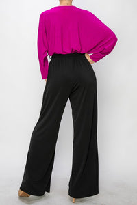 Fushcia Gliler Wrap Jumpsuit With 3/4 Sleeves