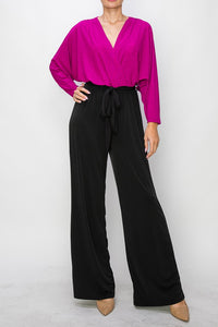 Fushcia Gliler Wrap Jumpsuit With 3/4 Sleeves