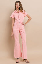 Rose Petite Acid Washed Denim Flared Jumpsuit