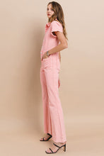 Rose Petite Acid Washed Denim Flared Jumpsuit