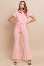 Rose Petite Acid Washed Denim Flared Jumpsuit