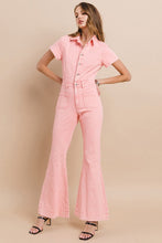 Rose Petite Acid Washed Denim Flared Jumpsuit