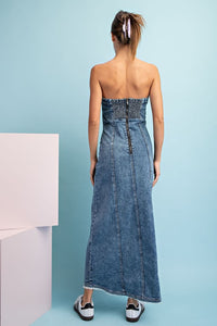 Denim Mineral Washed Frayed Denim Dress