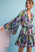 Royal Blue Printed Bell Sleeve Mini Dress