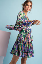 Royal Blue Printed Bell Sleeve Mini Dress