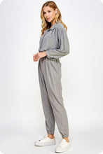 Heather Gray Tan Collared Button Down Textured Knit Jumpsuit