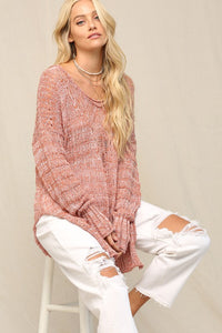 Clay Illusion V Front Pointelle Sweater