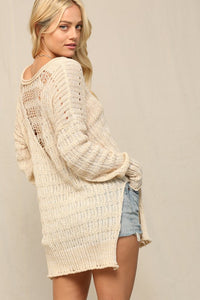 Oatmeal Illusion V Front Pointelle Sweater