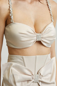 Champagne Bow Trim Corset Skirt Set