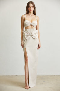 Champagne Bow Trim Corset Skirt Set