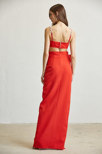 Red Bow Trim Detail Skirt Set