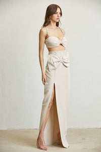Champagne Bow Trim Corset Skirt Set