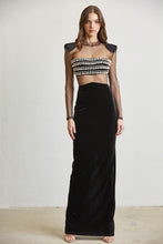 Black Rhinestone Jeweled Mesh Velvet Dress
