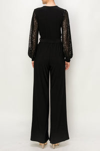 Black Solid Ity Jumpsuit With Long Sequeance Sleeves & Cuff