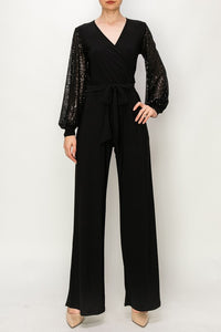Black Solid Ity Jumpsuit With Long Sequeance Sleeves & Cuff