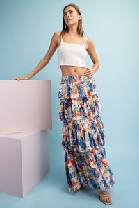 Violet Floral Tiered Maxi Skirt