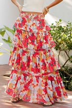 Tomato Floral Tiered Maxi Skirt