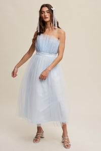 Light Blue Paper Bag Frill Tulle Maxi Dress