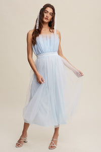 Light Blue Paper Bag Frill Tulle Maxi Dress