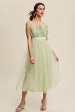 Light Green Paper Bag Frill Tulle Maxi Dress