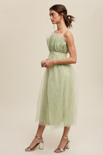 Light Green Paper Bag Frill Tulle Maxi Dress