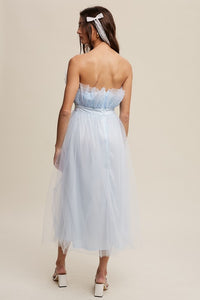 Light Blue Paper Bag Frill Tulle Maxi Dress