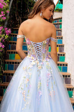 Baby Blue Off Shoulder 3D Floral Applique A Line Ball Gown