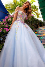 Baby Blue Off Shoulder 3D Floral Applique A Line Ball Gown