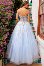 Baby Blue Off Shoulder 3D Floral Applique A Line Ball Gown