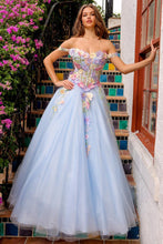 Baby Blue Off Shoulder 3D Floral Applique A Line Ball Gown