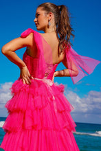 Fuchsia Bow Shoulder Pleated Top Tiered A Line Dress