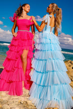 Fuchsia Bow Shoulder Pleated Top Tiered A Line Dress