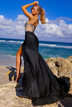 Black Rhinestone Bustier Illusion Top Sheath Dress