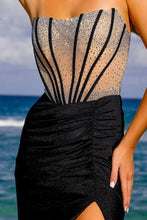 Black Rhinestone Bustier Illusion Top Sheath Dress
