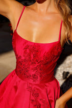 Red Spaghetti Straps A Line Ball Gown