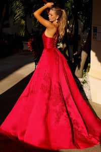 Red Spaghetti Straps A Line Ball Gown