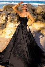 Black Spaghetti Straps A Line Ball Gown