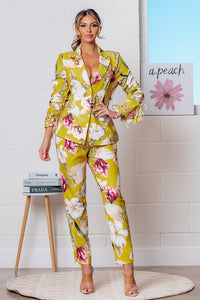 Mustard Multi Floral Print Blazer Jacket and Pants Set