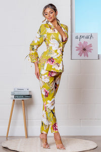 Mustard Multi Floral Print Blazer Jacket and Pants Set