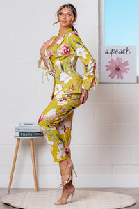 Mustard Multi Floral Print Blazer Jacket and Pants Set