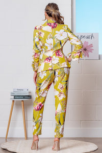 Mustard Multi Floral Print Blazer Jacket and Pants Set